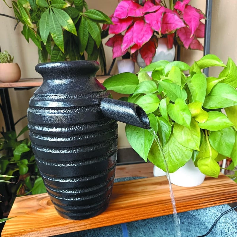 Andady Outdoor Garden Fountain Spitter Pond Water Feature Pump Ceramic Pot Decoration (Black 5.7 inch) - Image 1